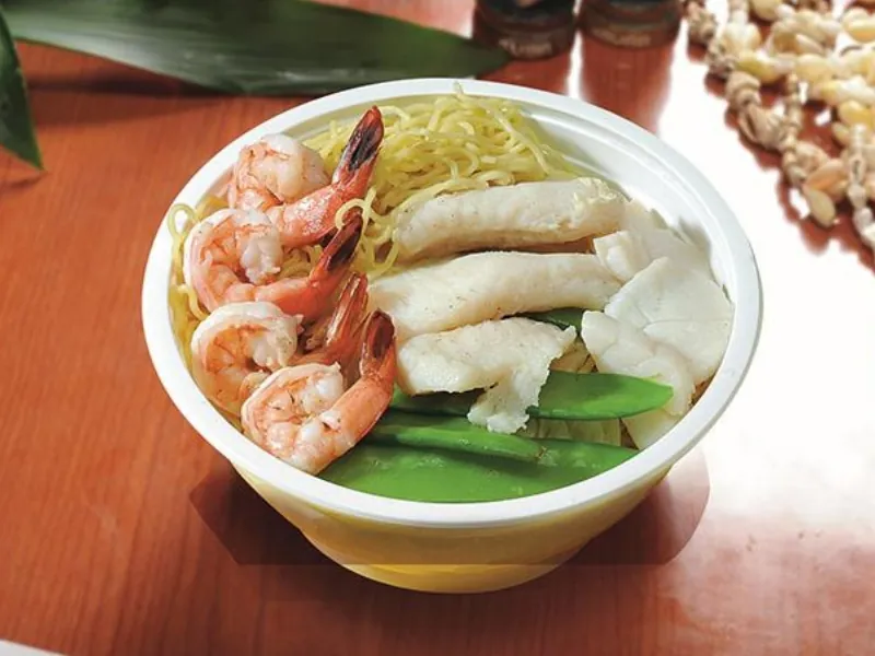 Seafood ramen bowl with shrimp, fish, and veggies at AHI Hawaiian BBQ, a Hawaiian Restaurant in Palmdale